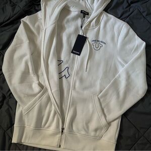 True Religion Cream Zip-Up Hoodie